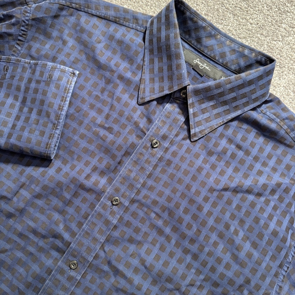 Sean John Shirt Mens XL Blue Black Checkered 100% Cotton Y2K Streetwear Business